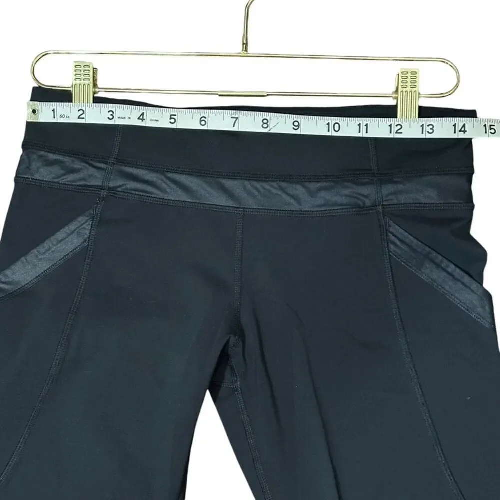 Lululemon Chase Me‎ Crop Women's 8 Black Faux Leather Stretch Breathable Gym